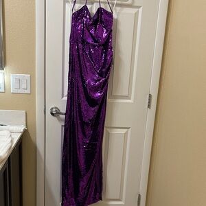 Purple Sequin Strapless Gown